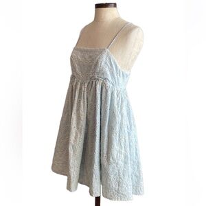 NWT Boutique Storia Eyelet Babydoll Sleeveless Mini Dress in Blue and White